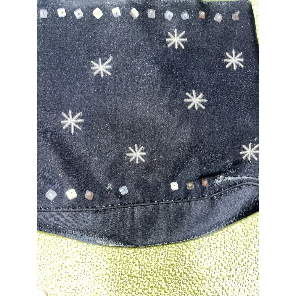 Vintage Wallis Bag , Black With Snowflakes And Embellishments , Magnetic Closure